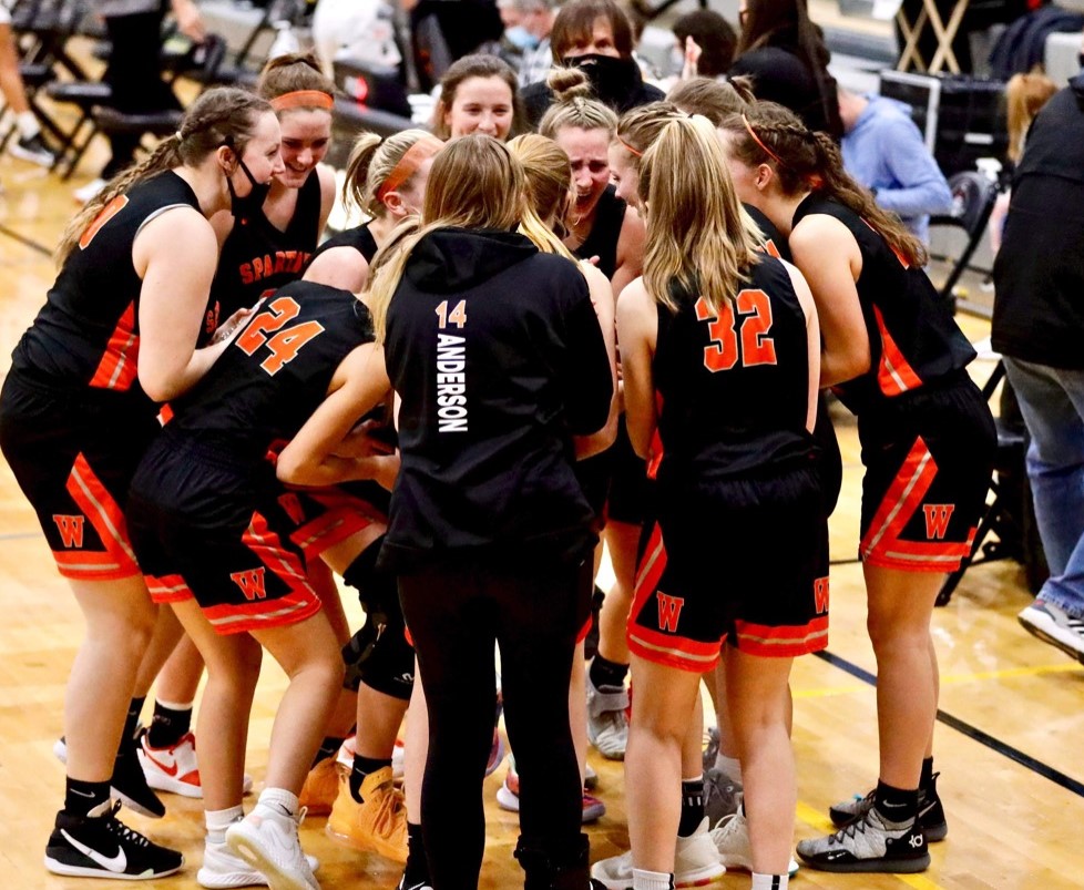 female athletes in a huddle